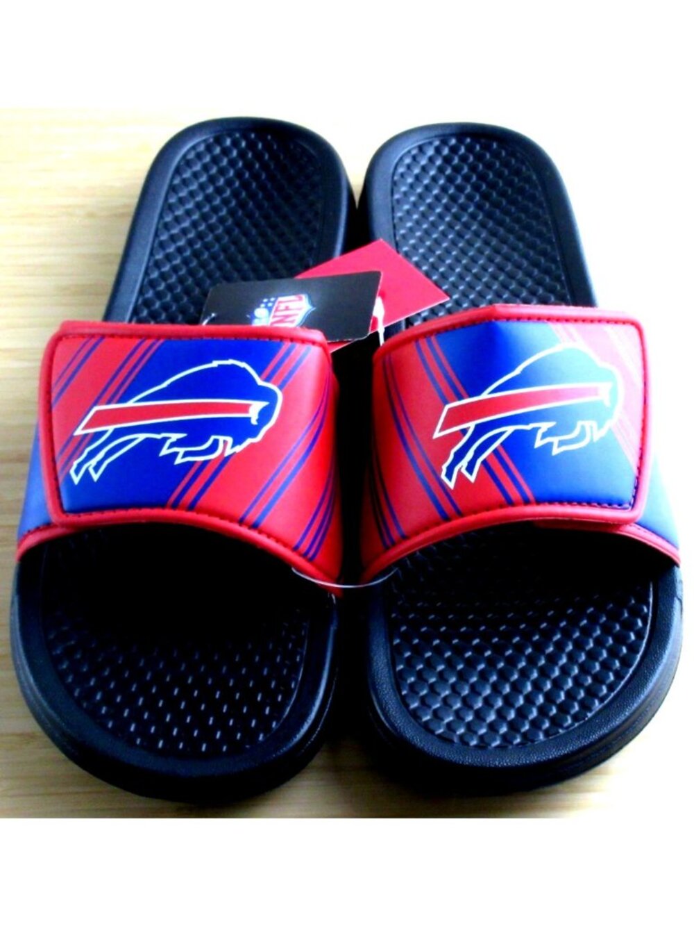 Buffalo Bills Men's NFL Legacy Logo Slides Sandals Black Red Blue Sizes NWT